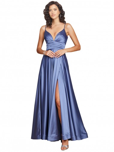 Silk like Satin Low Back Long Spaghetti Straps A-Line Black Tie Evening Gown / Prom Dress / Bridesmaid Dress Armadale