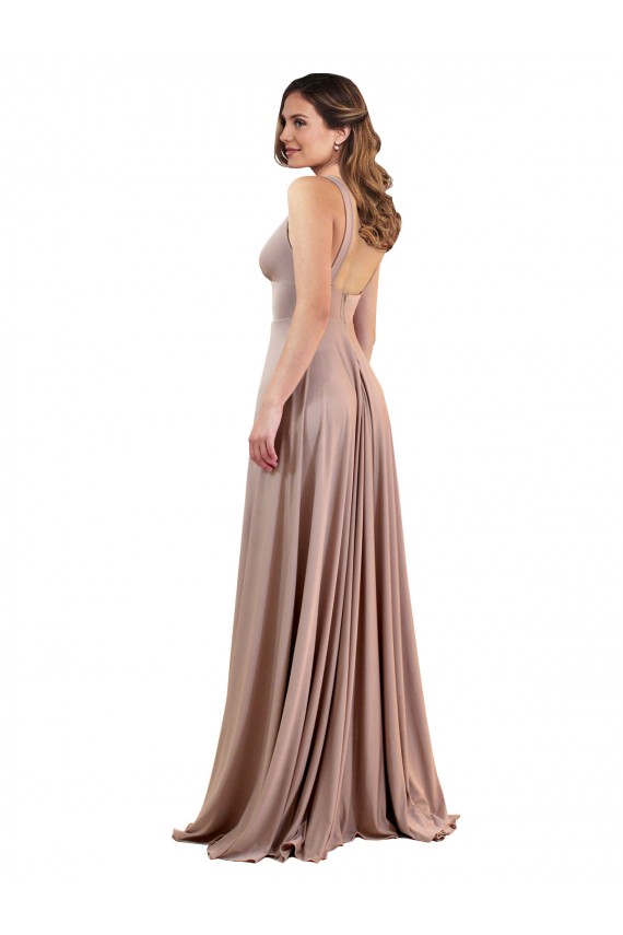 Spandex Low Back Long V-Neck A-Line Black Tie Evening Gown / Prom Dress / Bridesmaid Dress Armadale