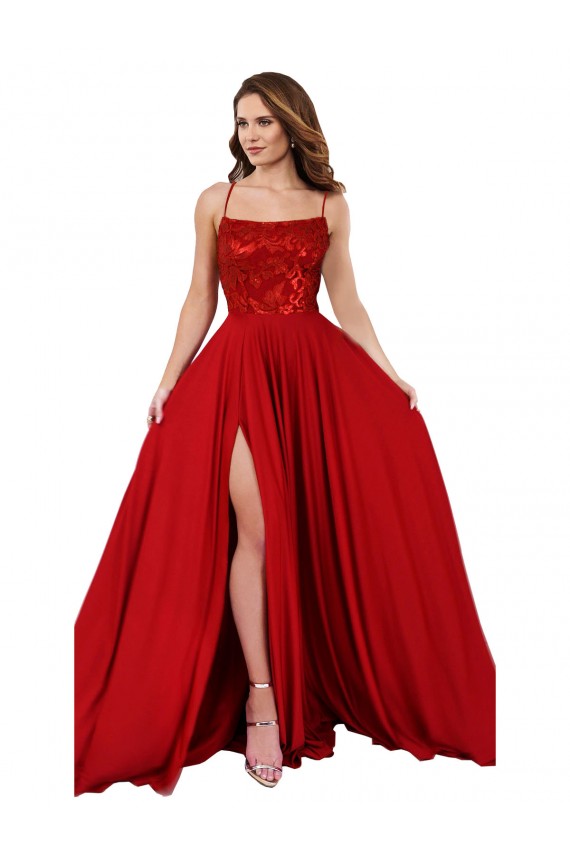 Spandex & Lace Criss Cross Open Back Long Spaghetti Straps A-Line Semi Formal Evening Dress / Prom Dress / Bridesmaid Dress Armadale