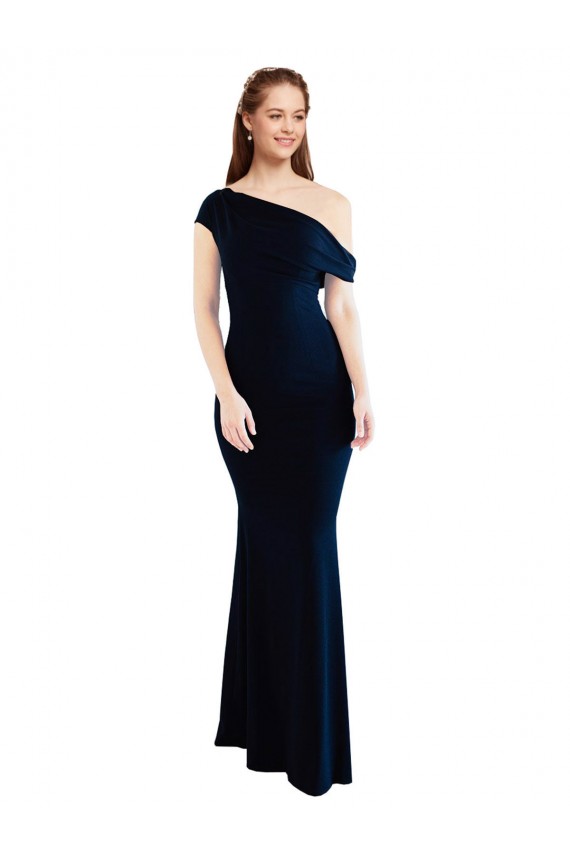 Stretch Crepe Long One Shoulder Dark Navy Mermaid Formal Evening Gown / Prom Dress / Bridesmaid Dress Armadale