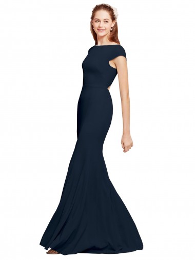 Stretch Crepe Open Back Long Boat Neck A-Line Formal Evening Gown / Prom Dress / Bridesmaid Dress Armadale