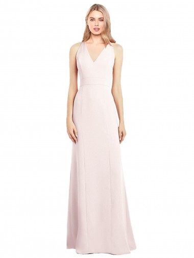 Stretch Crepe Keyhole Back Long V-Neck Pink Trumpet Semi Formal Evening Dress / Prom Dress / Bridesmaid Dress Armadale