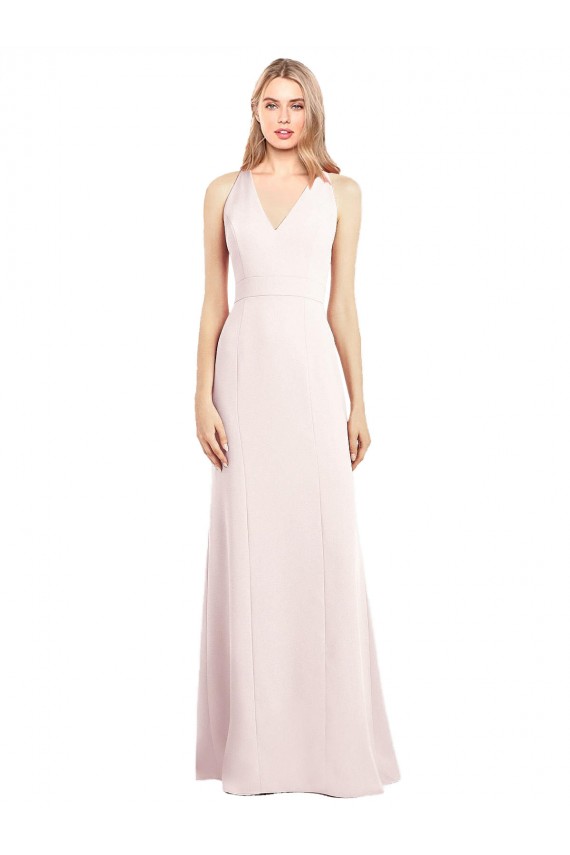 Stretch Crepe Keyhole Back Long V-Neck Pink Trumpet Semi Formal Evening Dress / Prom Dress / Bridesmaid Dress Armadale