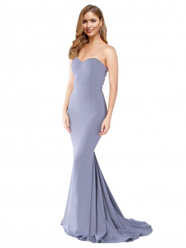 Stretch Crepe Low Back Long Sweetheart Smoke Blue Mermaid Formal Evening Gown / Prom Dress / Bridesmaid Dress Armadale