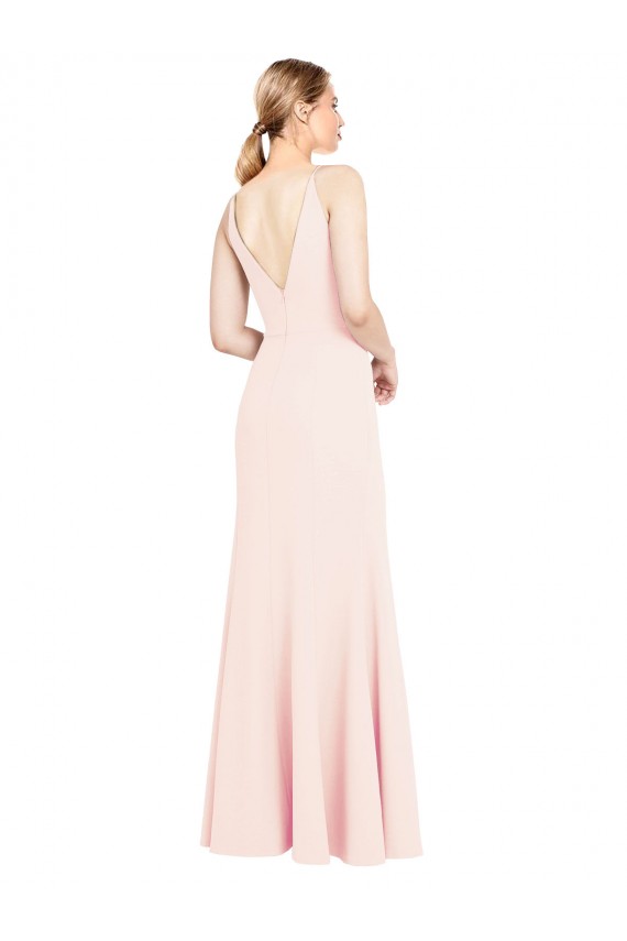 Stretch Crepe V-Back Long V-Neck Pink A-Line Formal Evening Gown / Prom Dress / Bridesmaid Dress Armadale