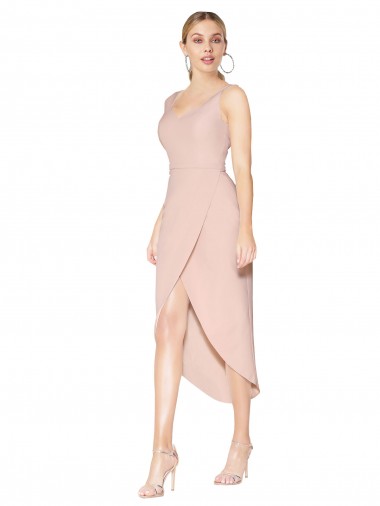 Stretch Crepe V-Back Knee Length Spaghetti Straps Mermaid High Low Evening Gown / Prom Dress / Bridesmaid Dress Armadale