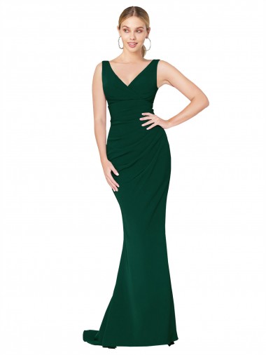 Stretch Crepe Long V-Neck Midnight Green Mermaid Formal Evening Gown / Prom Dress / Bridesmaid Dress Armadale