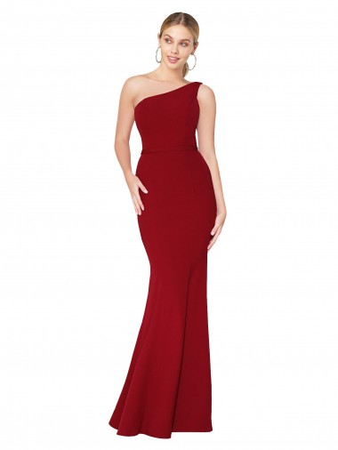 Stretch Crepe Long One Shoulder Burgundy Mermaid Formal Evening Gown / Prom Dress / Bridesmaid Dress Armadale
