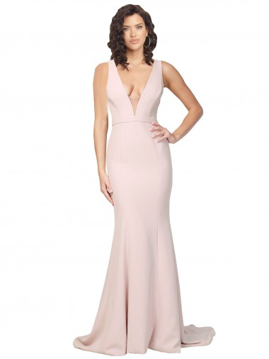 Stretch Crepe V-Back Sweep Train V-Neck Sheath Black Tie Evening Gown / Prom Dress / Bridesmaid Dress Armadale