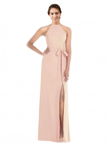 Stretch Crepe Criss Cross Back Long Halter Neck Nude Trumpet Formal Evening Gown / Prom Dress / Bridesmaid Dress Armadale
