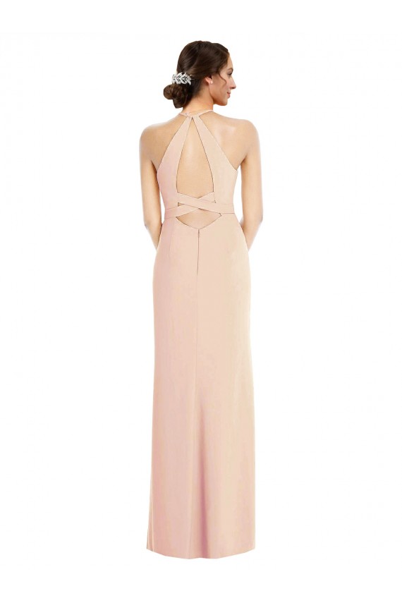 Stretch Crepe Criss Cross Back Long Halter Neck Nude Trumpet Formal Evening Gown / Prom Dress / Bridesmaid Dress Armadale