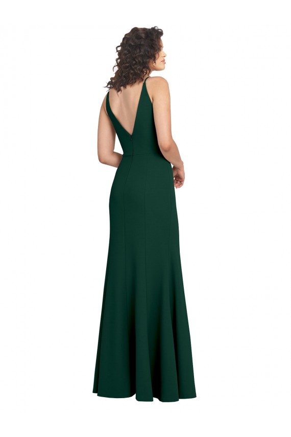 Stretch Crepe V-Back Long V-Neck Midnight Green A-Line Formal Dress / Bridesmaid Dress Armadale