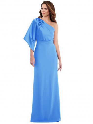 Stretch Crepe Long One Shoulder Peacock Blue Trumpet Semi Formal Evening Dress / Prom Dress / Bridesmaid Dress Armadale