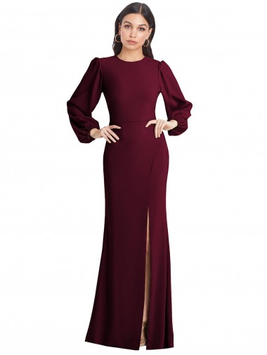 Stretch Crepe Open Back Long Bateau Neck Burgundy Gold Trumpet Formal Dress / Bridesmaid Dress Armadale