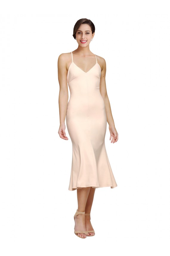 Stretch Crepe Low Back Midi Length V-Neck Sheath Evening Gown / Prom Dress / Bridesmaid Dress Armadale