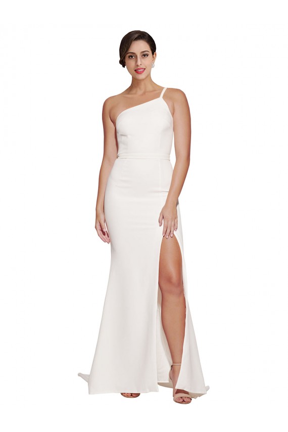 Stretch Crepe Sweep Train One Shoulder Ivory Sheath Semi Formal Evening Dress / Prom Dress / Bridesmaid Dress Armadale
