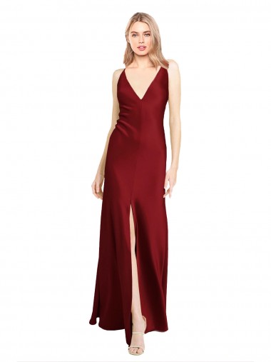 Stretch Satin V-Back Long V-Neck A-Line Black Tie Evening Gown / Prom Dress / Bridesmaid Dress Armadale