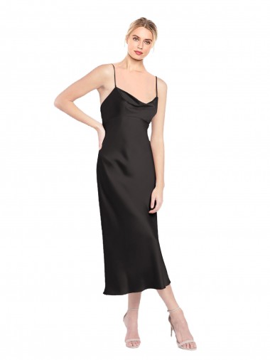 Stretch Satin Low Back Midi Length Spaghetti Straps A-Line Formal Evening Gown / Prom Dress / Bridesmaid Dress Armadale
