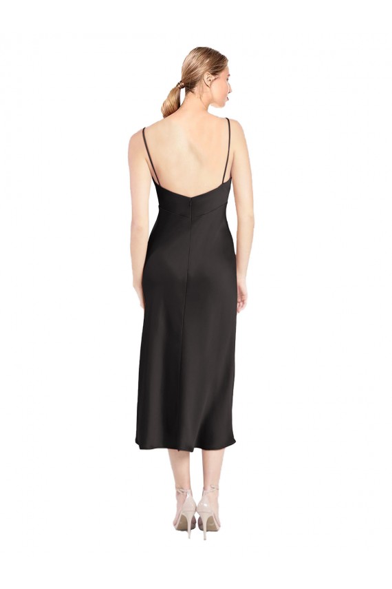 Stretch Satin Low Back Midi Length Spaghetti Straps A-Line Formal Evening Gown / Prom Dress / Bridesmaid Dress Armadale
