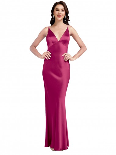 Stretch Satin Low Back Long Spaghetti Straps A-Line Formal Evening Dress / Bridesmaid Dress Armadale