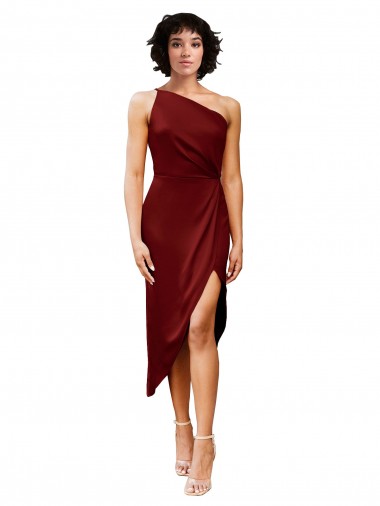 Stretch Satin Midi Length One Shoulder Sheath Black Tie Evening Gown / Prom Dress / Bridesmaid Dress Armadale