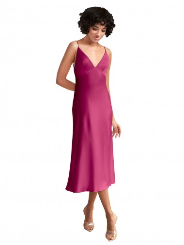 Stretch Satin Low Back Midi Length V-Neck A-Line Formal Evening Gown / Prom Dress / Bridesmaid Dress Armadale
