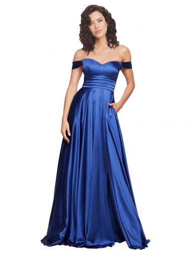 Stretch Satin Sweep Train Off the Shoulder A-Line Formal Evening Gown / Prom Dress / Bridesmaid Dress Armadale
