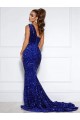 Velvet Sequin Court Train One Shoulder Mermaid Prom Dress / Evening Dress Armadale