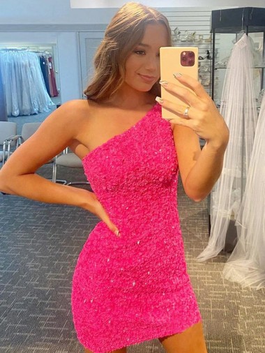 Velvet Sequin Short One Shoulder Sheath Evening Gown Armadale