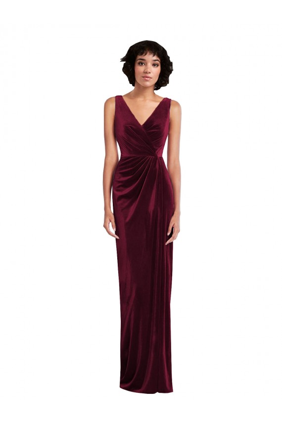 Stretch Velvet Long V-Neck Sheath Semi Formal Evening Dress / Prom Dress / Bridesmaid Dress Armadale