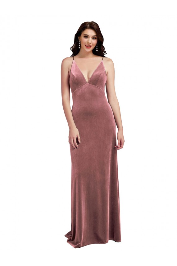 Stretch Velvet Low Back Long V-Neck Cinnamon Rose A-Line Formal Evening Gown / Prom Dress / Bridesmaid Dress Armadale