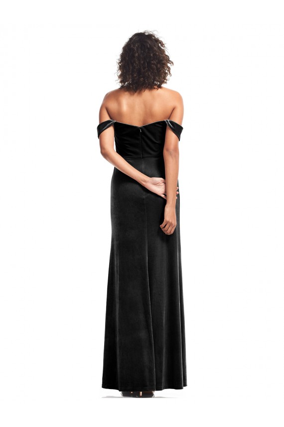 Stretch Velvet Long Off the Shoulder Black A-Line Formal Evening Gown / Prom Dress / Bridesmaid Dress Armadale