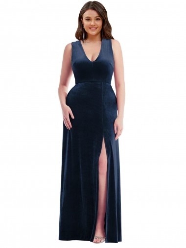 Stretch Velvet Long V-Neck Sheath Formal Plus Size Evening Gown / Prom Dress / Bridesmaid Dress Armadale