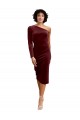Stretch Velvet Midi Length One Shoulder A-Line Black Tie Prom Dress / Bridesmaid Dress Armadale