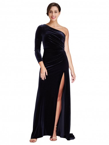 Stretch Velvet Sweep Train One Shoulder A-Line Formal Evening Gown / Prom Dress / Bridesmaid Dress Armadale